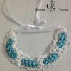 serre-tête blanc avec tresse bleu turquoise ciel au crochet