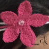 Serre-tête fleur rose et blanc fait main au crochet