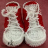 Bottes bébé rouge et blanc rayé au crochet – Image 4