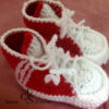 Bottes bébé rouge et blanc rayé au crochet – Image 2