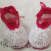 Chaussures bébé mignon au crochet décorés par du ruban rose – Image 2