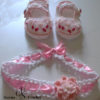 Bandana et chaussures bébé aux fleurs organza perlé au crochet