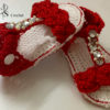 Sandales bébé estivale rouge perlé au crochet