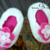 Chaussures bébé blanc au fleur tridimensionnelle au crochet