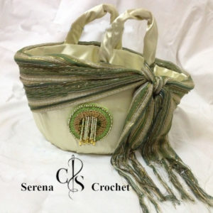 Sac au crochet au feuilles 3D en relief écru - Serena Crochet