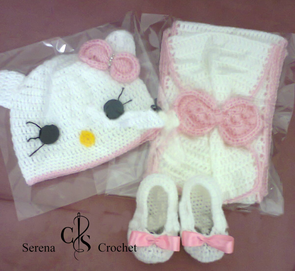 Ensemble Bonnet + écharpe Crochet Blanc Cassé Avec Strass Roses - Taille Unique - Occasion