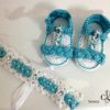 Bandana et Sandales bleu turquoise perlé au crochet