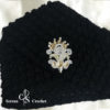 Bonnet turban femme noir au crochet au fleur perlé