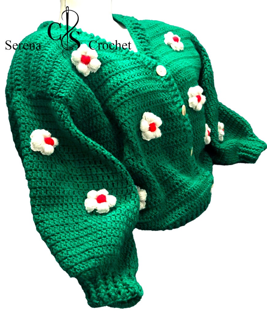 Cardigan Tracy M Kaki Foncé Avec Broderies Fleurs Au Crochet - Taille L - Occasion Très Bon état