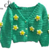 Cardigan enfant puffed flower au crochet