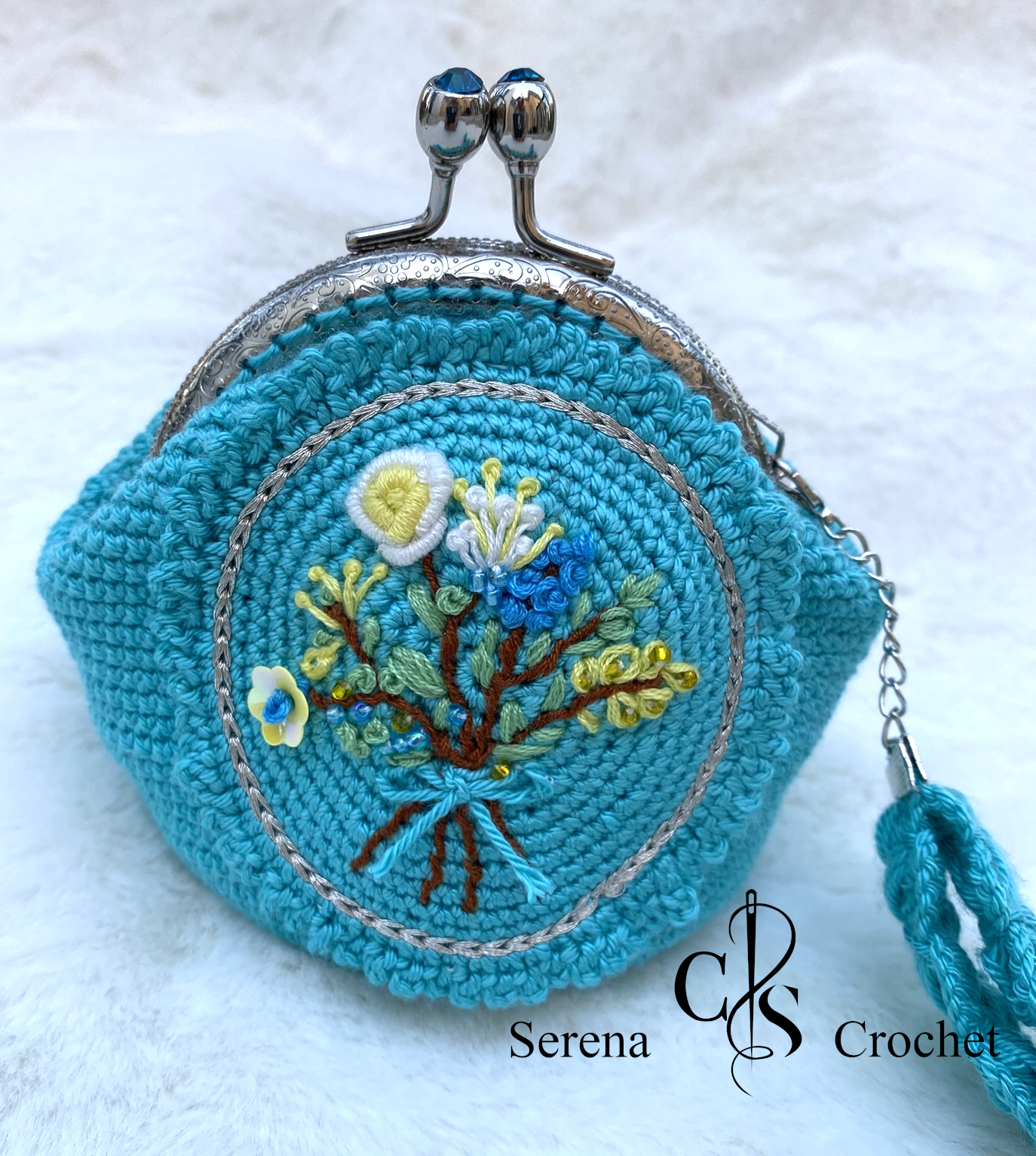 Porte-monnaie "Florence" en crochet en motif floral brodé – Image 3